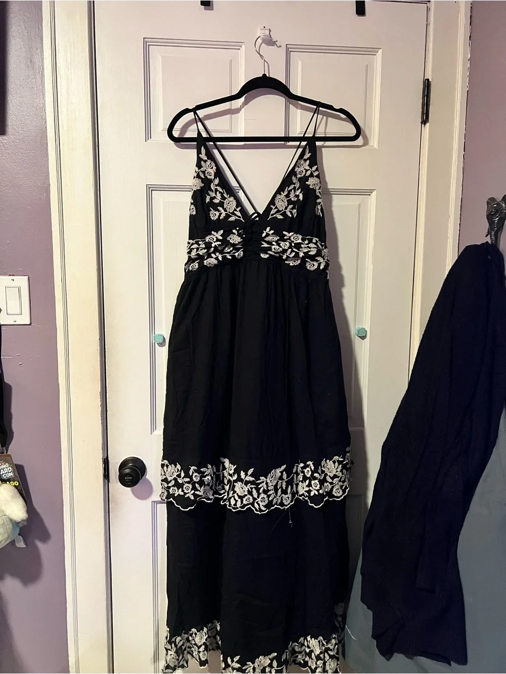 Abercrombie & Fitch Black Maxi Dress with White Floral Embroidery
